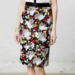 GIRLS FROM SAVOY ANTHROPOLOGIE Eero Floral Pencil linen Skirt in Black Motif 8